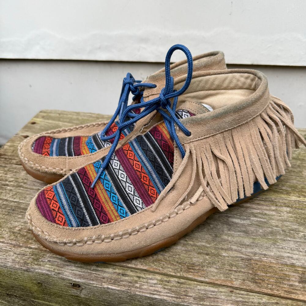 Twisted X Moccasins Bomber Aztec Southwestern Saddle Blanket Serape Fringe 7.5M